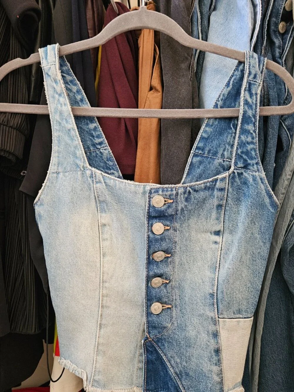 ZARA patchwork denim cropped corset top with buttons - Picture 2 of 4